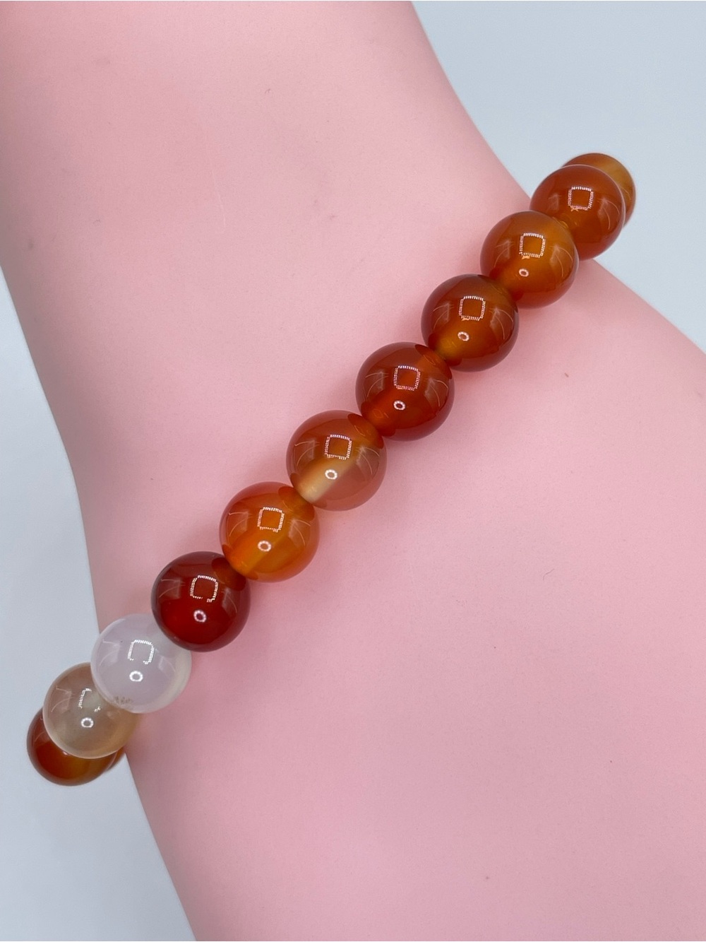 Natural Quartz Agate Beaded Stretch Bracelet Red Orange White Boho Gemstone